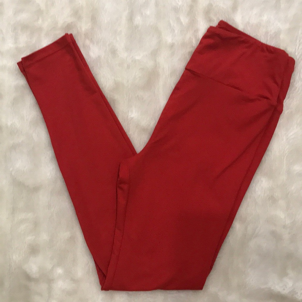 solid red OS [LuLaRoe] leggings |  LIKE NEW